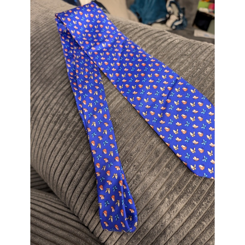 Caesar Roma Italy Mens Silk Tie Blue Butterfly Pattern Italian Luxury Neckwear